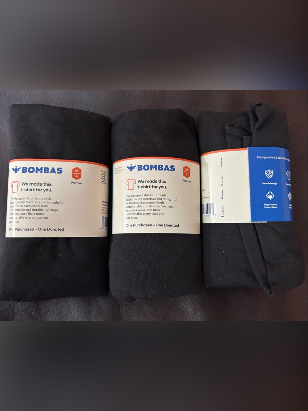 Bombas Black Crew Fitted Short Sleeve T-Shirt (M/L) – 3-Pack